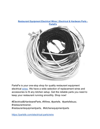 Restaurant Equipment Electrical Wires _ Electrical & Hardware Parts - PartsFe