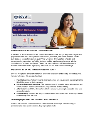 BAJMC Distance Course from SGVU with Educare Admission – Apply Now!