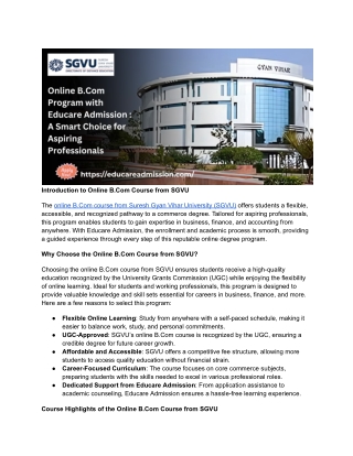 Online B.Com Course from SGVU with Educare Admission – Enroll Now!