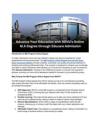 Online MA Degree from SGVU with Educare Admission – Enroll Today!