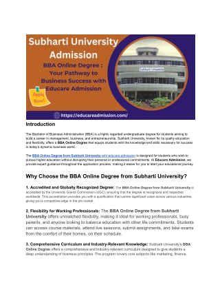 BBA Online Degree from Subharti University with Educare Admission – Apply Now!