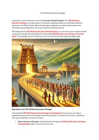 TTD VIP Break Darshan Package
