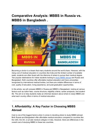 Comparative Analysis: MBBS in Russia vs. MBBS in Bangladesh .