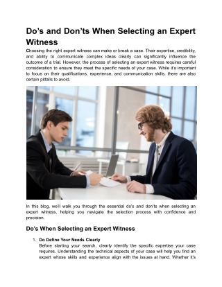 Do’s and Don’ts When Selecting an Expert Witness