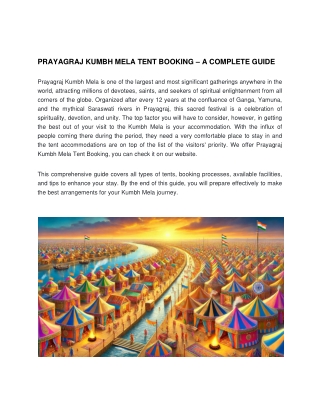 Prayagraj Kumbh Mela Tent Booking – A Complete Guide