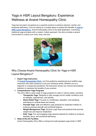 Yoga in HSR Layout Bengaluru Anand Homeopathy Clinic