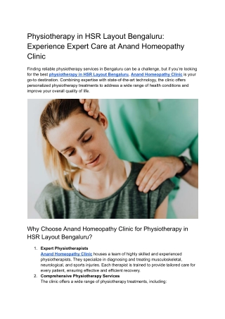 Physiotherapy in HSR Layout Bengaluru Anand Homeopathy Clinic