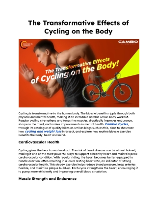 The Transformative Effects of Cycling on the Body