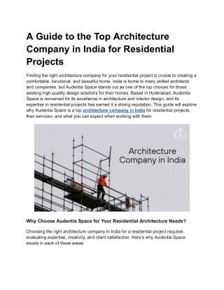 A Guide to the Top Architecture Company in India for Residential Projects