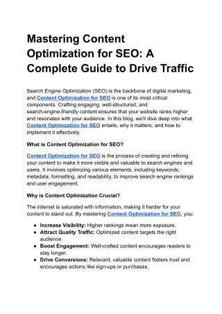 Mastering Content Optimization for SEO: A Complete Guide to Drive Traffic
