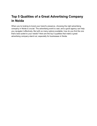 Top 5 Qualities of a Great Advertising Company in Noida