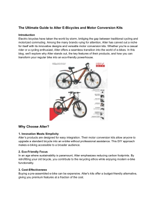 The Ultimate Guide to Alter E-Bicycles and Motor Conversion Kits