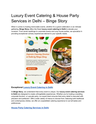 Luxury Event Catering & House Party Services in Delhi – Binge Story
