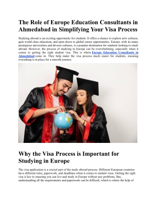 The Role of Europe Education Consultants in Ahmedabad in Simplifying Your Visa P