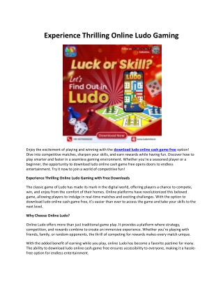 Experience Thrilling Online Ludo Gaming