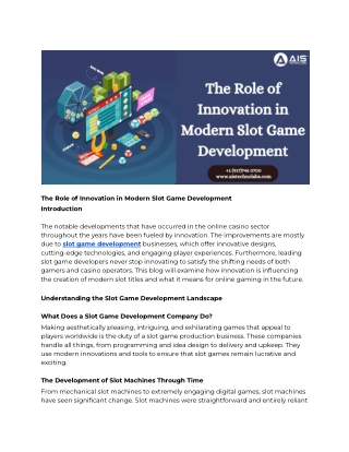 The Role of Innovation in Modern Slot Game Development