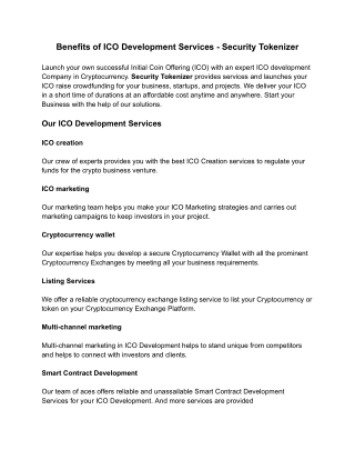 Benefits of ICO Development Services - Security Tokenizer