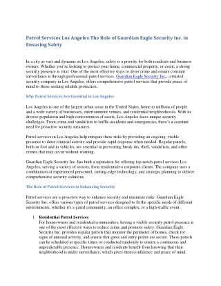 Patrol Services Los Angeles The Role of Guardian Eagle Security Inc. in Ensuring Safety