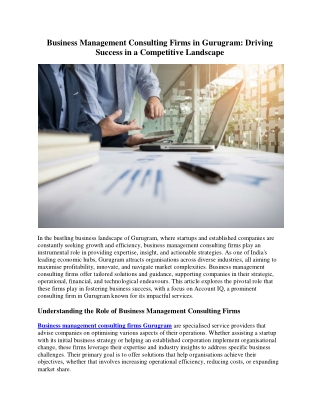 Business Management Consulting Firms Driving Success in a Competitive landscape
