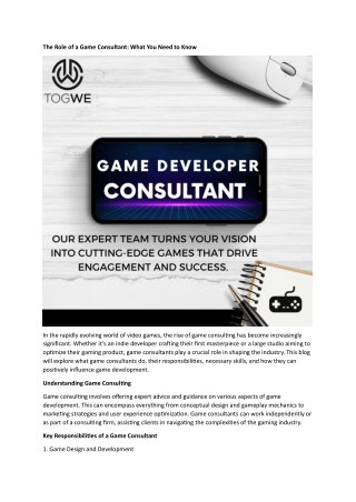 The Role of a Game Consultant