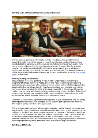 Safe Deposit & Withdrawal Tips for Live Roulette Games