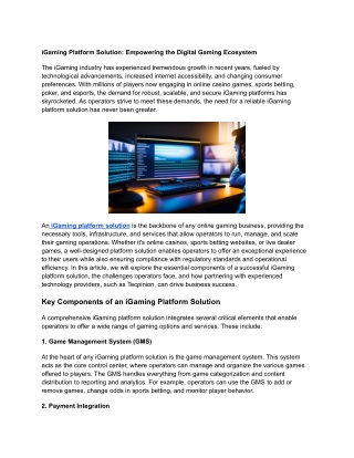 iGaming Platform Solution: Empowering the Digital Gaming Ecosystem