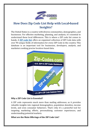 How Does Zip Code List Help with Local-based Insights?