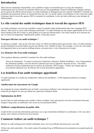 Le rôle crucial des audits techniques dans le travail des agences SEO