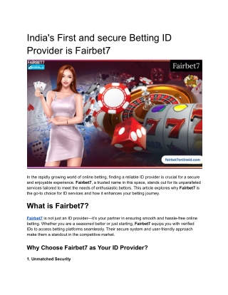 India's First and secure Betting ID Provider is Fairbet7