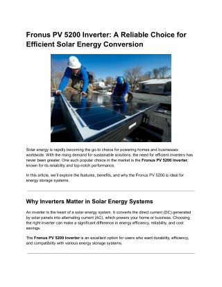 Fronus PV 5200 Inverter: A Reliable Choice for Efficient Solar Energy Conversion