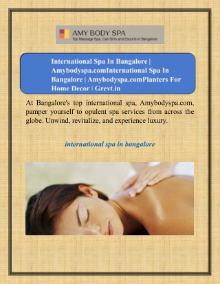 International Spa In Bangalore | Amybodyspa.com