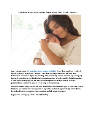 Start Your Motherhood Journey By Contacting Ekmi Fertility Experts