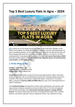 Top 5 Best Luxury Flats In Agra
