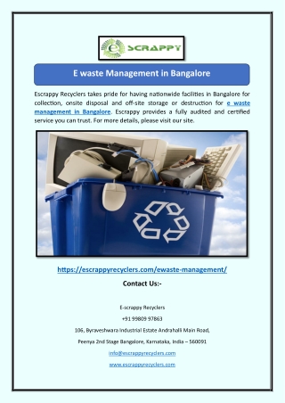 E waste Management in Bangalore