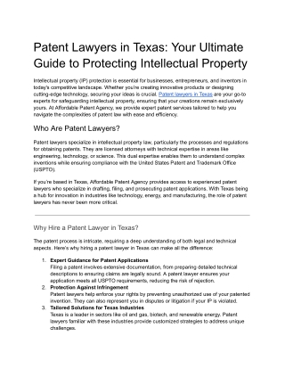 Patent Lawyers in Texas- Your Ultimate Guide to Protecting Intellectual Property