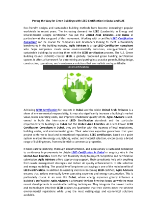 Paving the Way for Green Buildings with LEED Certification in Dubai and UAE