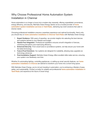 Why Choose Professional Home Automation System Installation in Chennai