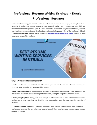 Professional Resume Writing Services in Kerala - ProfessionalResumes