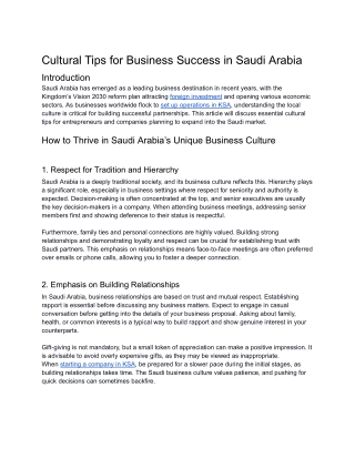 PDF Cultural Tips for Business Success in Saudi Arabia