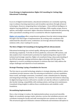 From Strategy to Implementation Higher Ed Consulting for Cutting-Edge Educational Technology