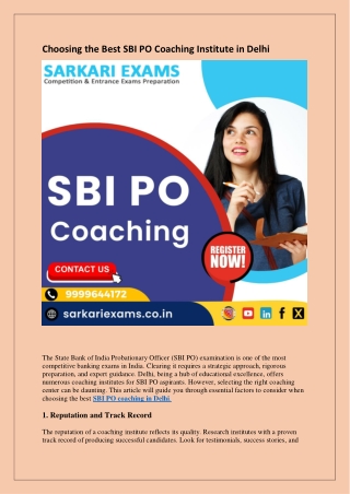 Choosing the Best SBI PO Coaching Institute in Delhi