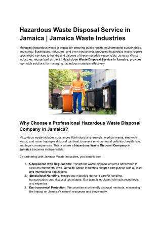 Hazardous Waste Disposal Service in Jamaica