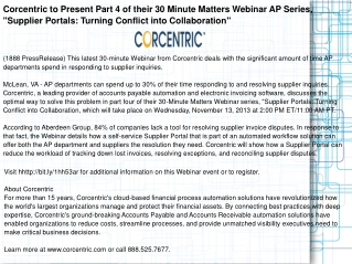 Corcentric to Present Part 4 of their 30 Minute Matters