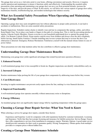 “Essential Safety Precautions When Operating and Maintaining Your Garage Door”