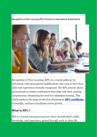 Recognition of Prior Learning (RPL) Process for International Qualifications