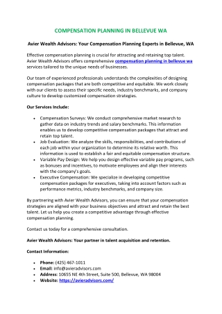 Compensation Planning in Bellevue WA | Avier Wealth Advisors