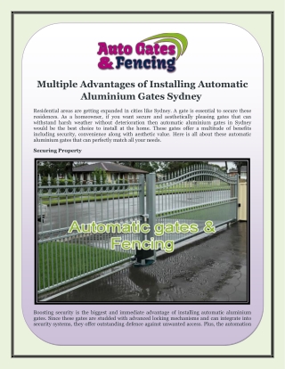 Multiple Advantages of Installing Automatic Aluminium Gates Sydney