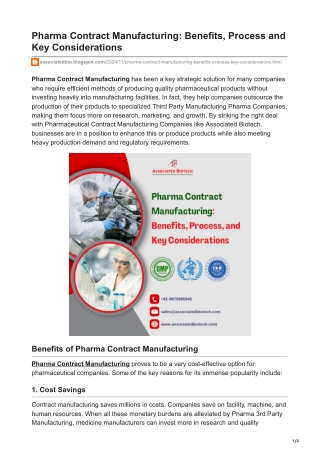 Pharma Contract Manufacturing Benefits, Process and Key Considerations