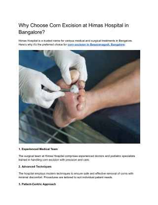 Why Choose Corn Excision at Himas Hospital in Bangalore