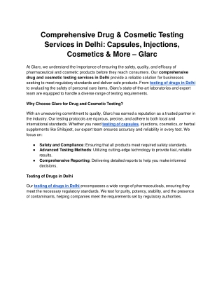 Comprehensive Drug & Cosmetic Testing Services in Delhi_ Capsules, Injections, Cosmetics & More – Glarc